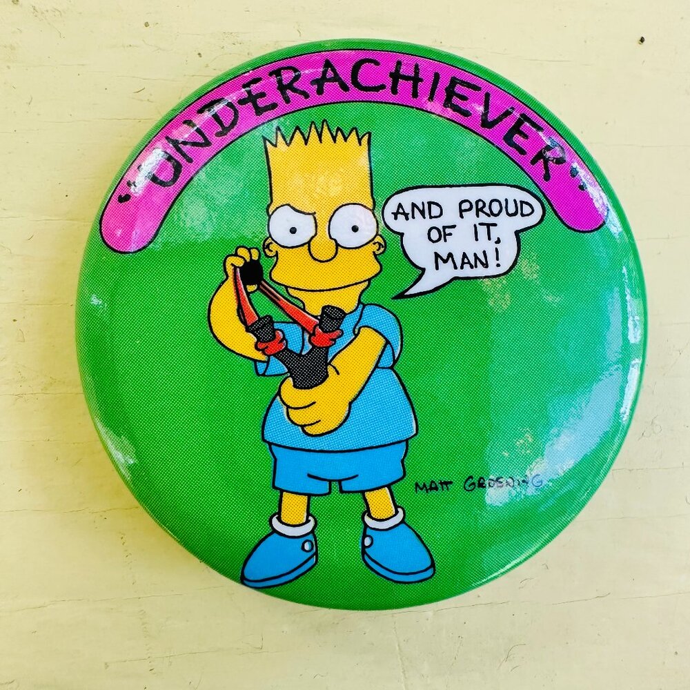 Vintage Simpson's Buttons, Bart Simpson, Homer Simpson, Novelty pin, NOS 1990s